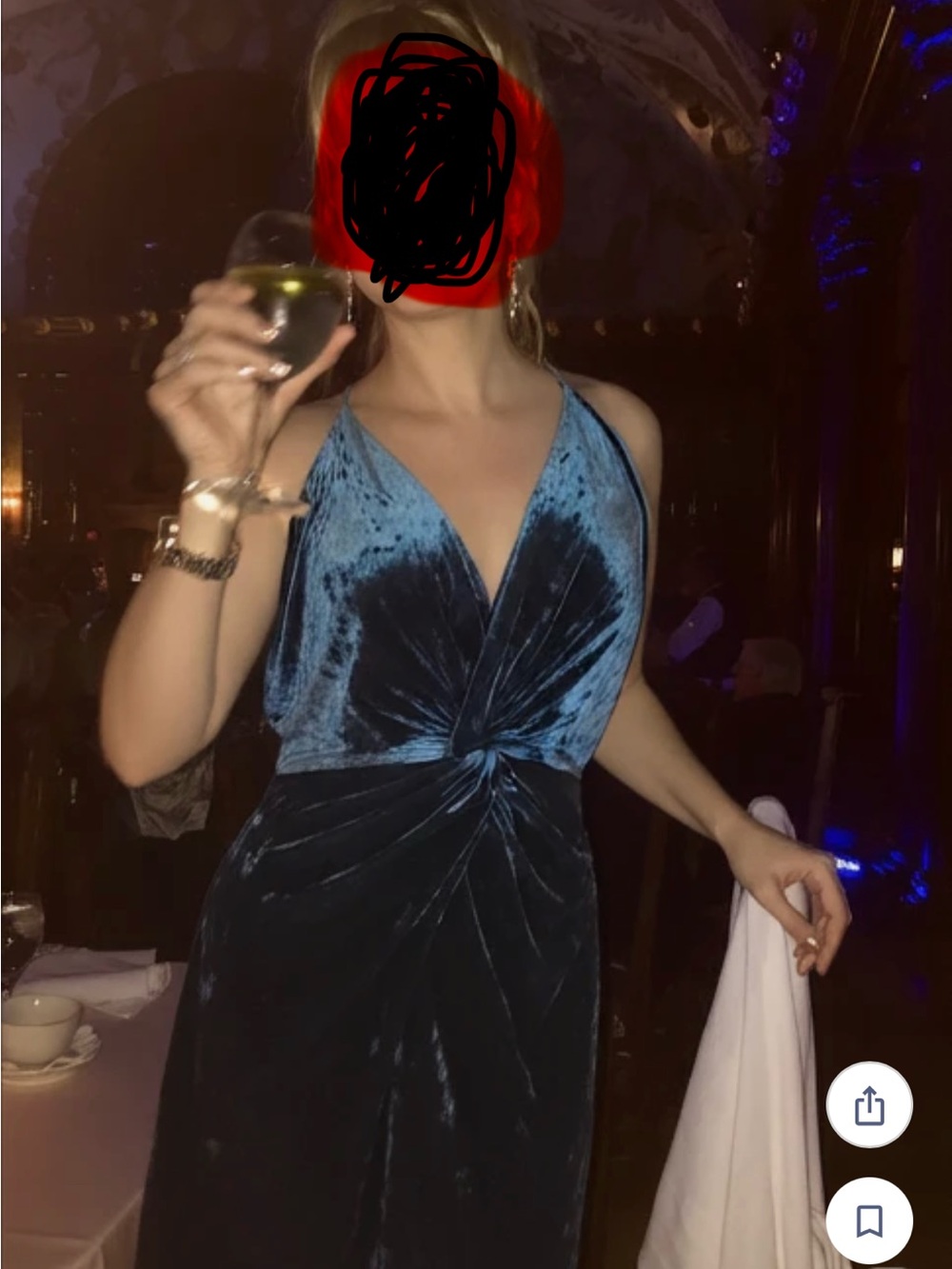 Zara Blue Velvet Twist-Front Mini Dress